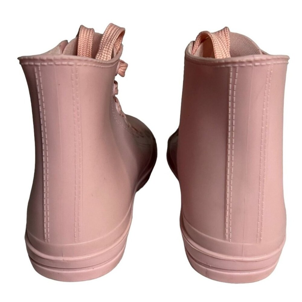 Pink High-Top Rubber Sneakers With Glossy Toe Cap & Lace-Up Closure - Picture 5 of 5